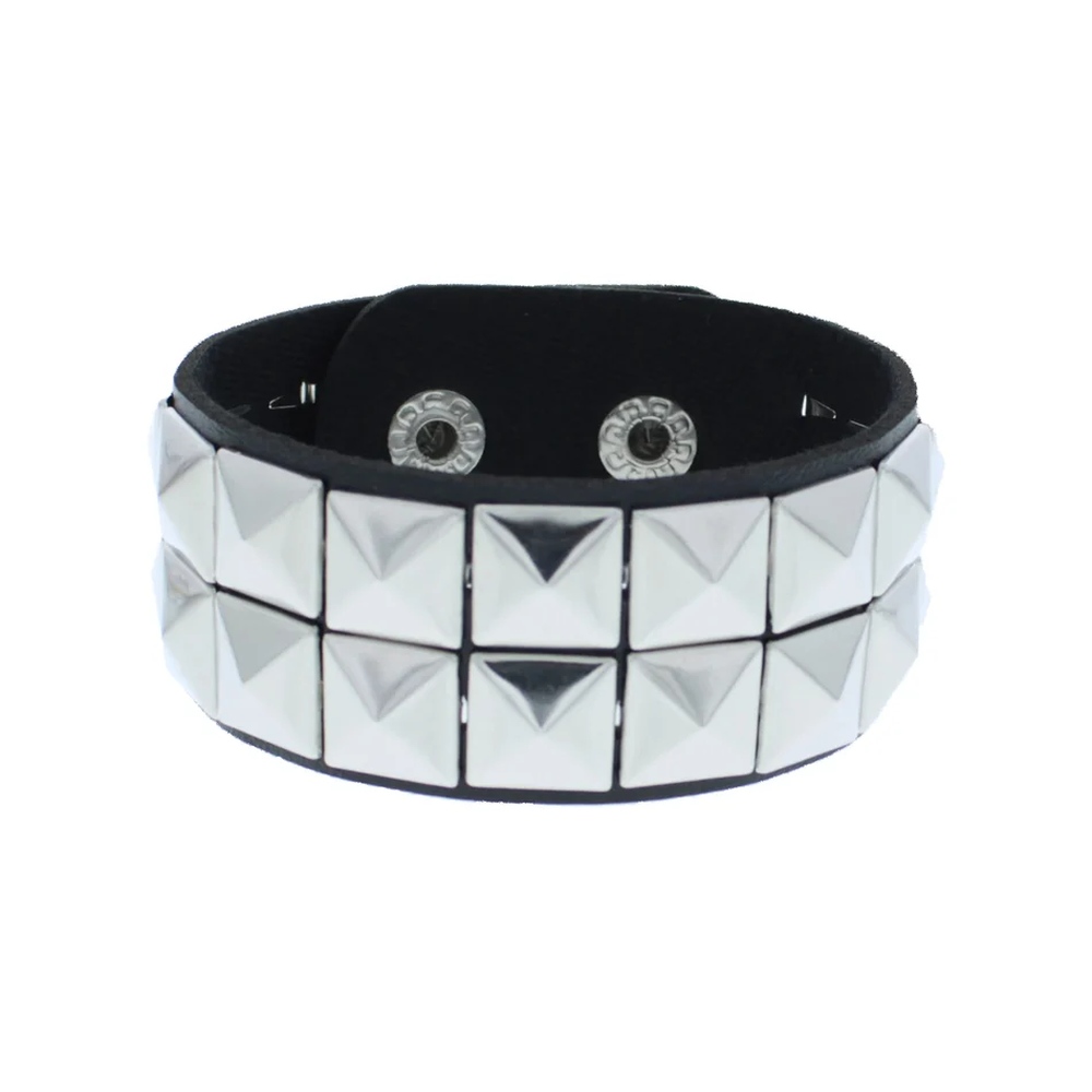 Zac's Alter Ego - 2 Row Pyramid Studded Leather Bracelet - Black
